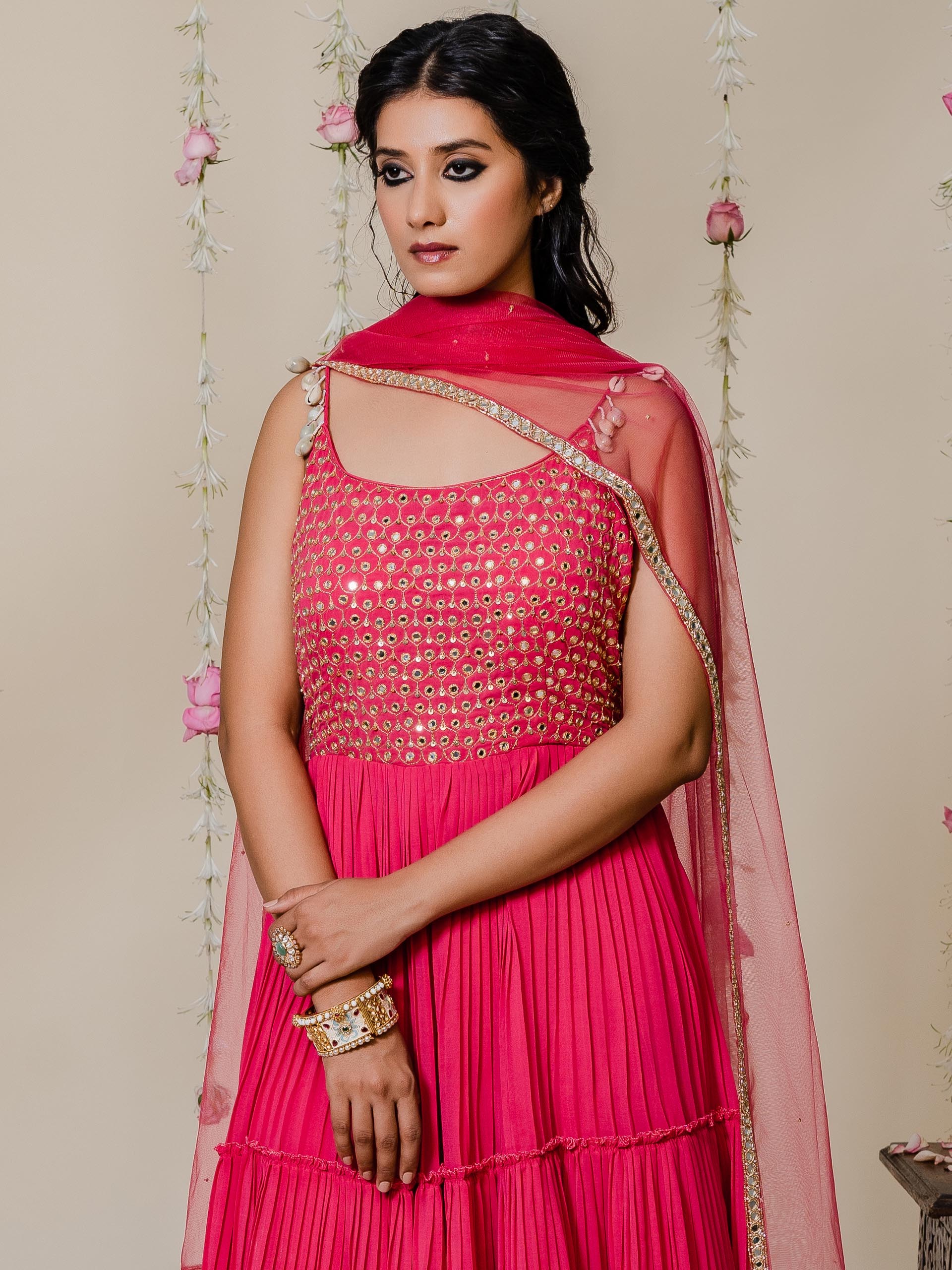 Fuchsia Pink Mirror Anarkali Se image 2