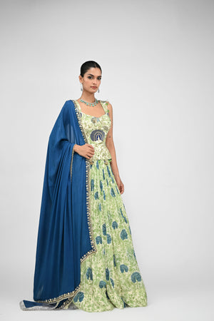 Peacock Highlighted Lehenga Paired with Highlighted Peacock Corset and Embroidered Dupatta image 5