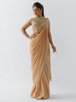 Peach Pre Drape Saree Set - S image