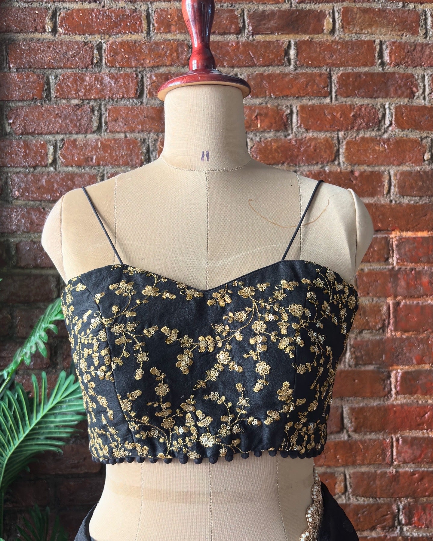 Black Organza Saree with Mirror Work Corset Belt image 5