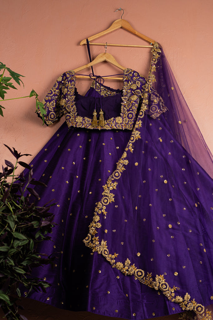 Enchanted Violet and Gold Lehenga Set image 3