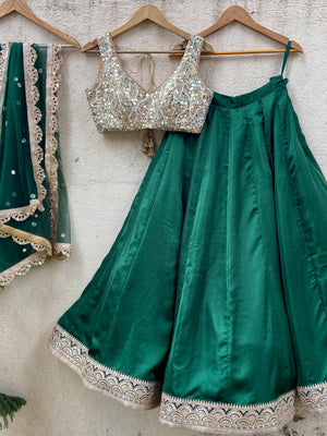Emerald Green Mirror Lehenga Set - L image