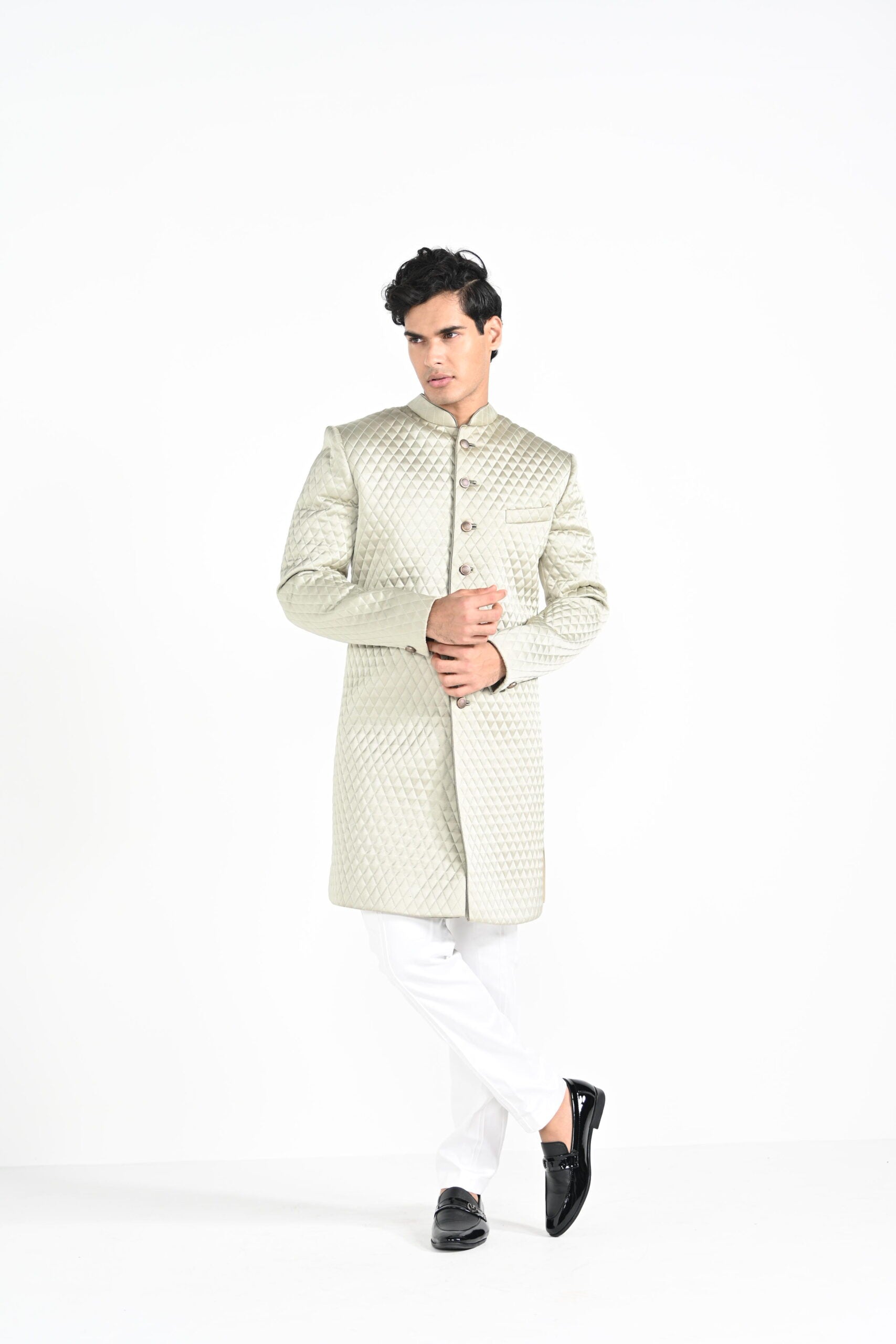 Sage Mint Green Quillted Achkan Set image 7
