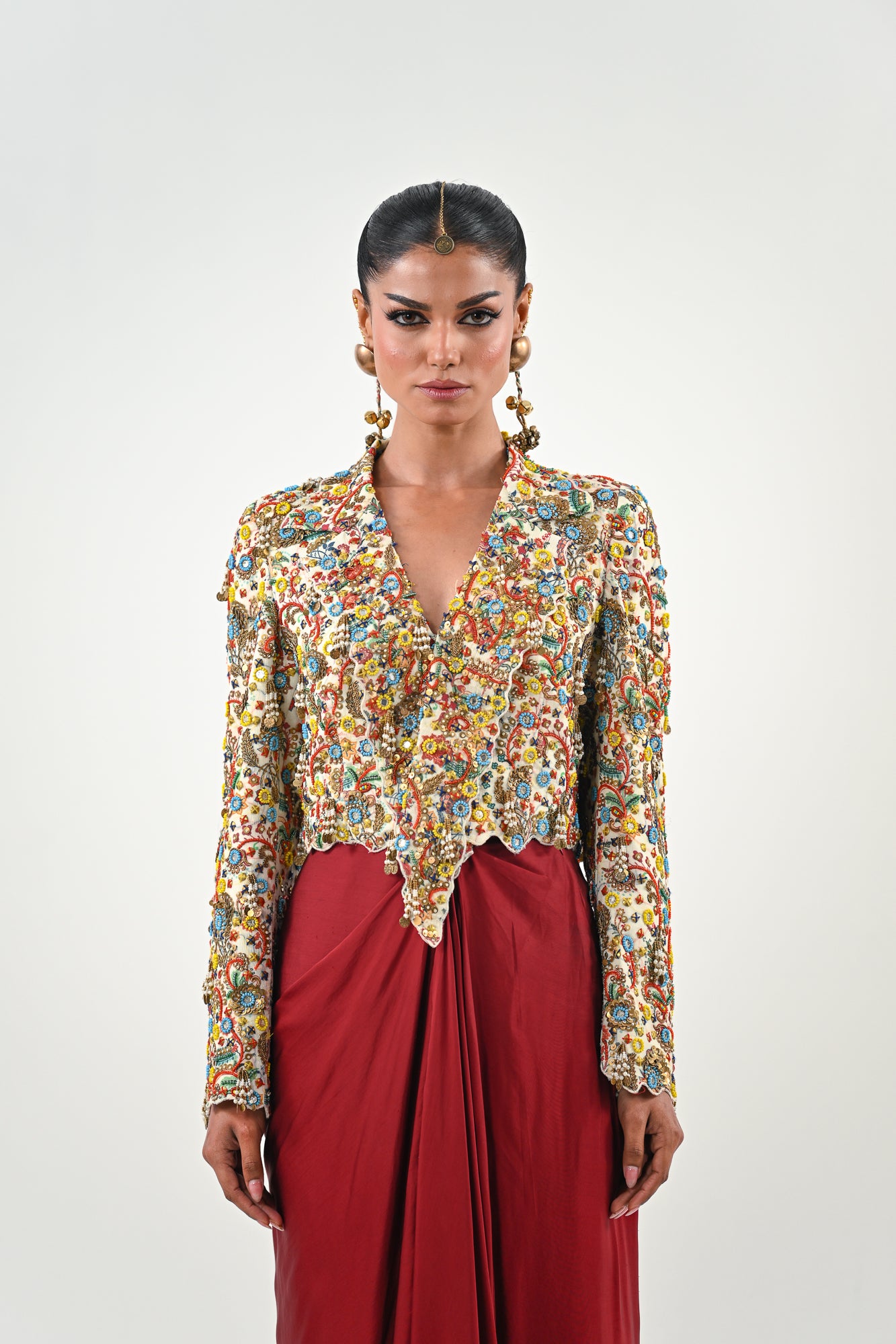 IB EMBROIDERED JACKET DHOTI SET image 7