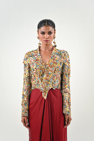 IB EMBROIDERED JACKET DHOTI SET image 7