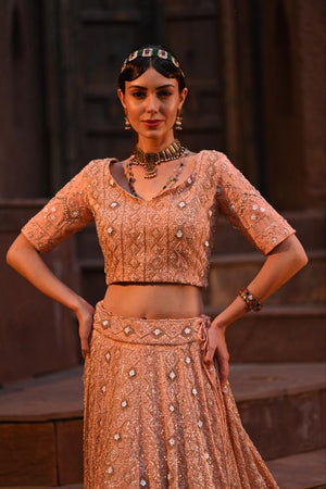 Peach Chikankari Lehenga Set - Custom image