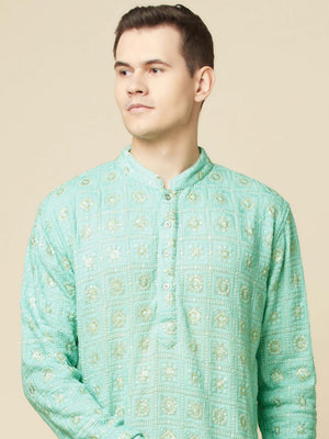 Mint Green Lucknowi Embroidered Kurta Set image 3