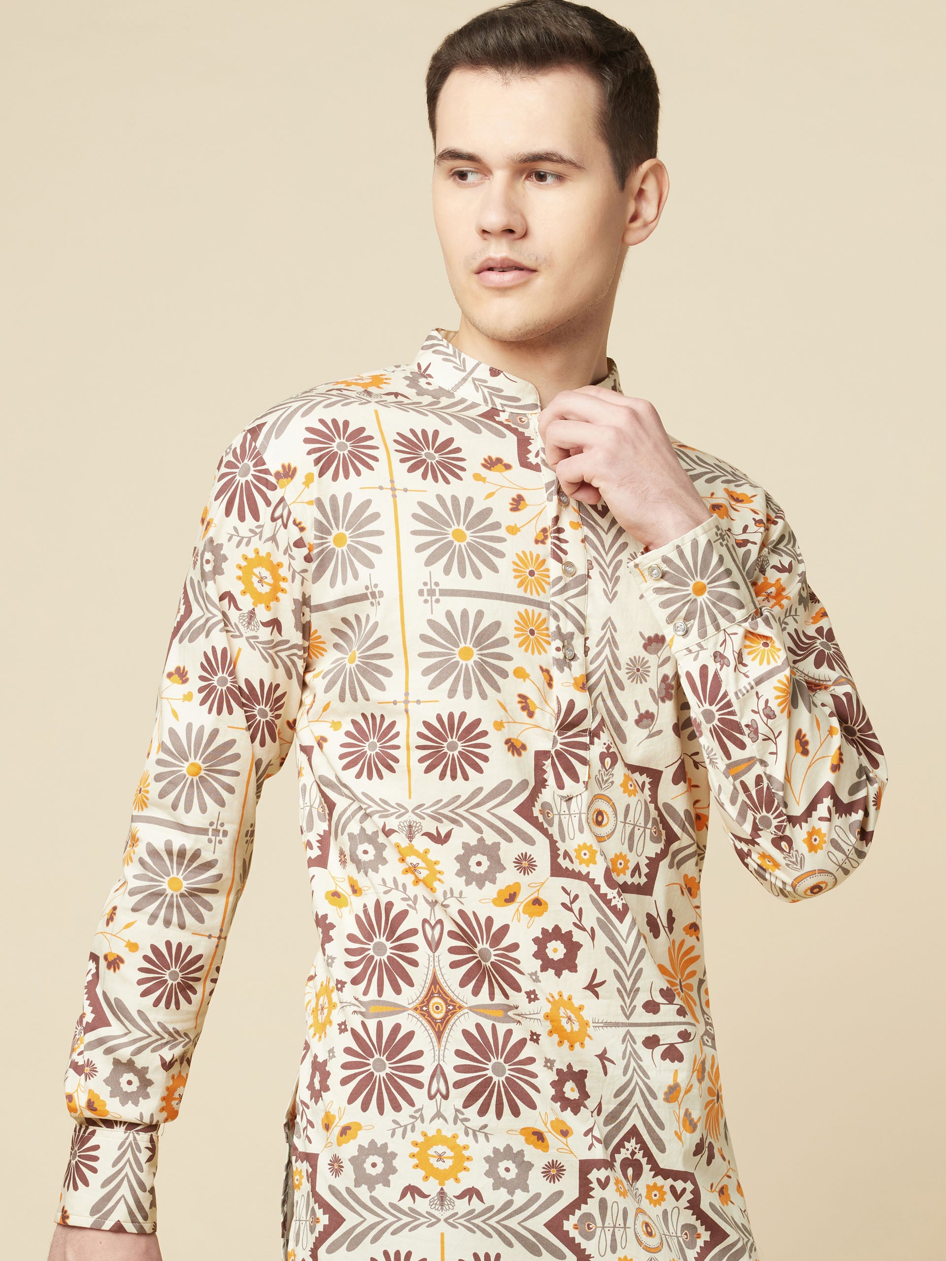 Beige Garden Kurta Set image 4