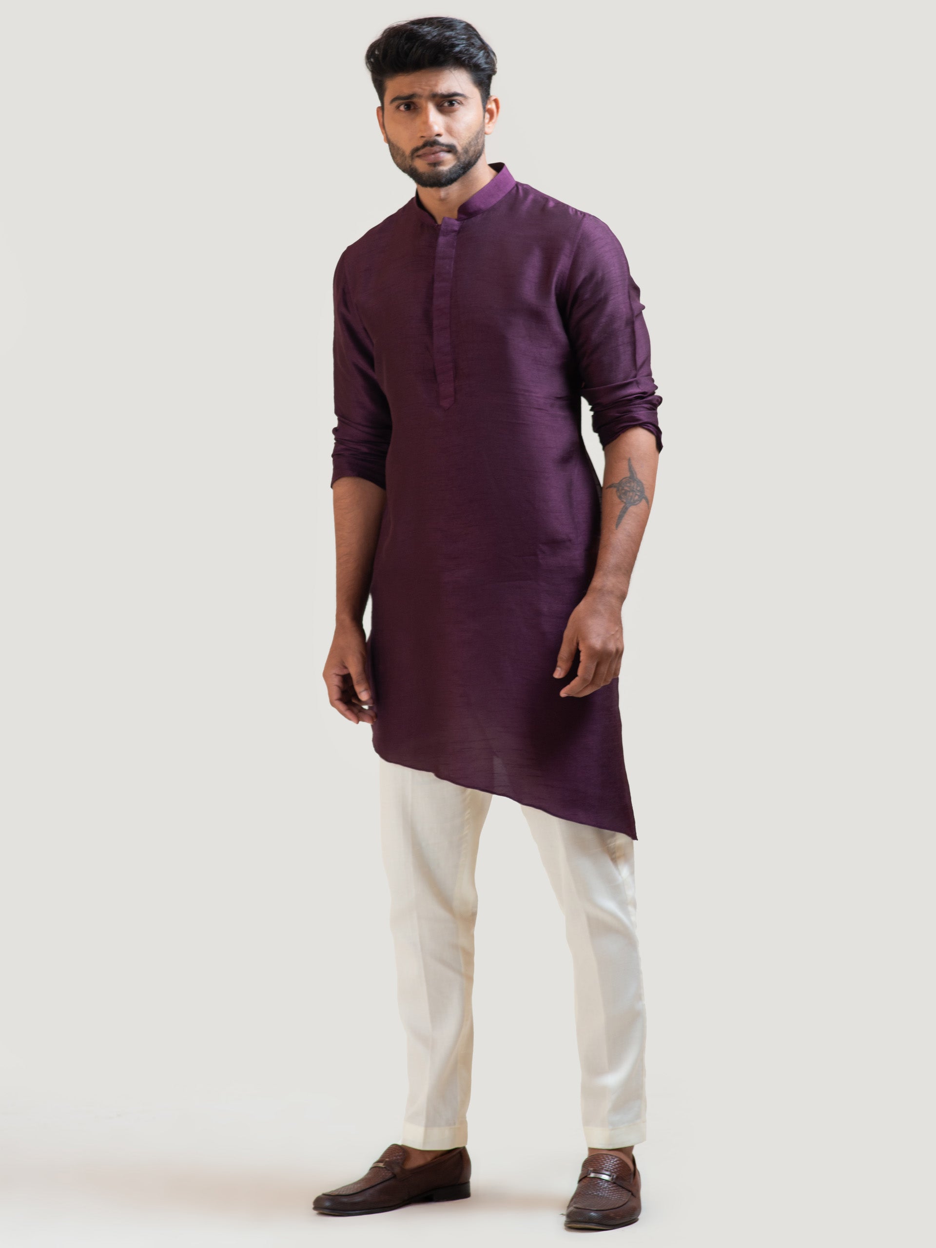 Purple Asymmetric Silk Kurta Set - Custom image