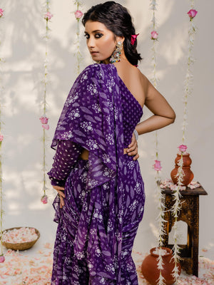 Purple Pre Draped Saree Se image 3