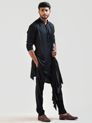 Black Long Drape Kurta Set image 2