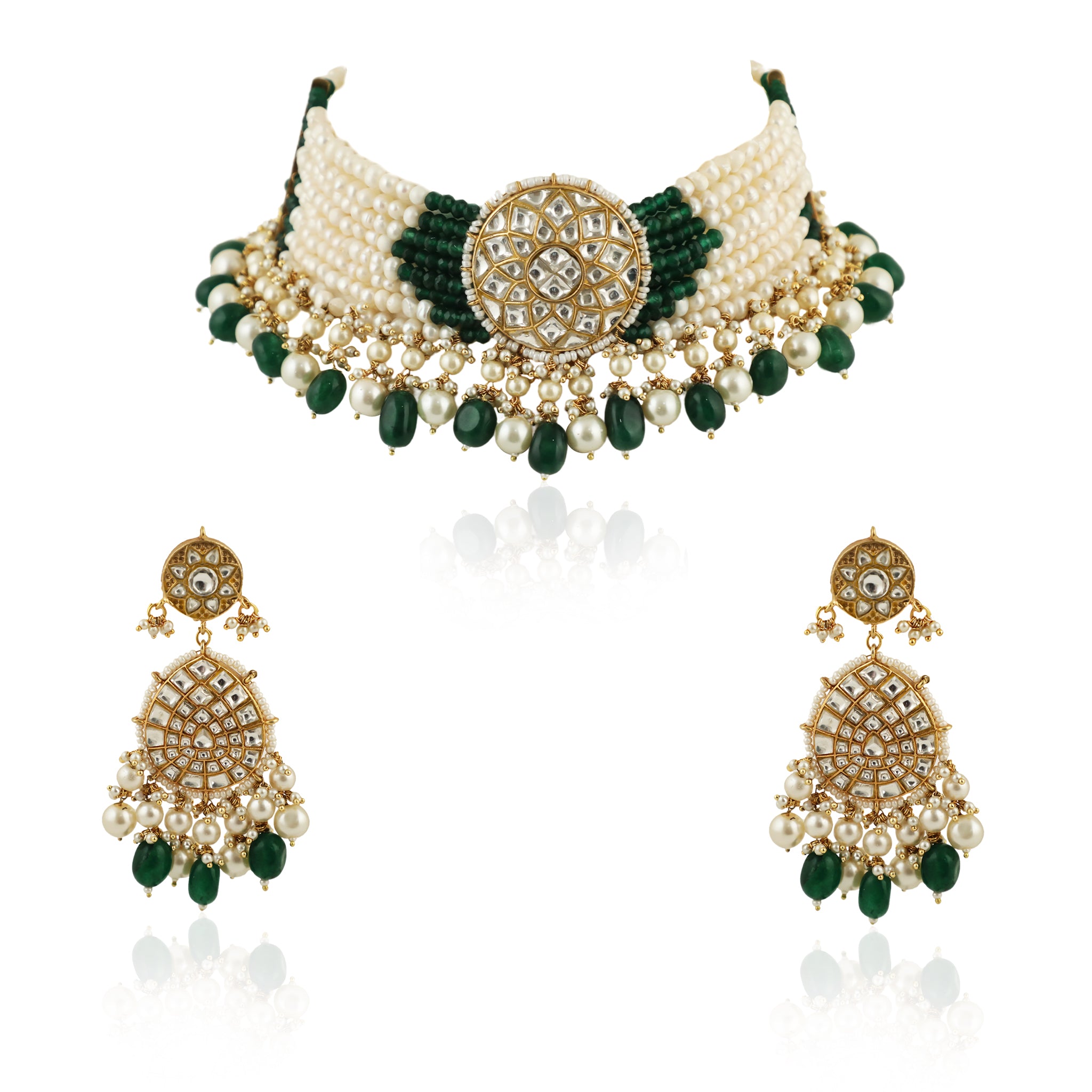 Dark Green Line Beaded Choker set image 0