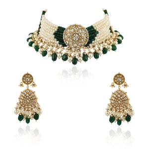 Dark Green Line Beaded Choker set image 0