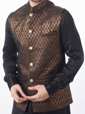 Black Gold Brocade Bundi Jacket Set image 1