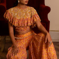 Yellow Printed Sharara Set With Cape image 0