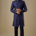 Navy Blue Geometric Embroidered Sherwani Set image 0