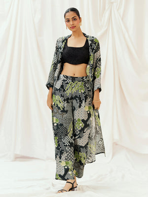 Black Printed Embroidered Jacket Pants Co-od Set with Blouse image 5