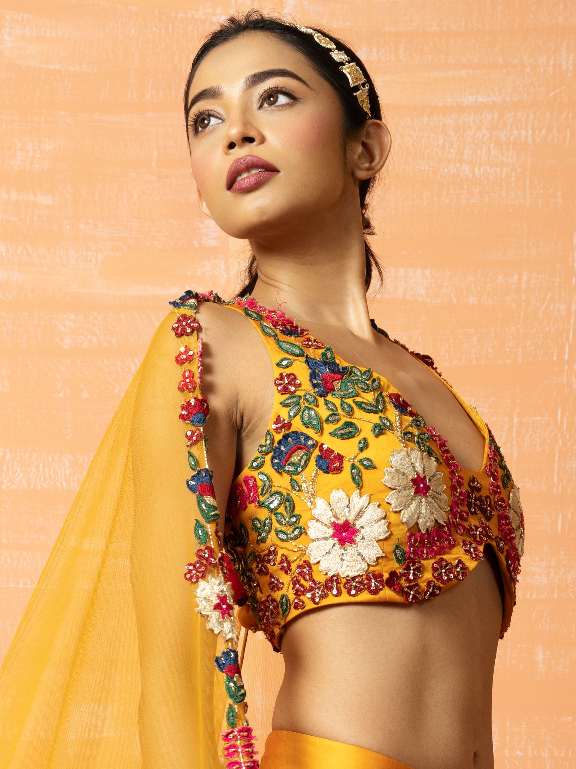 Yellow Floral 3D Lehenga Set image 1