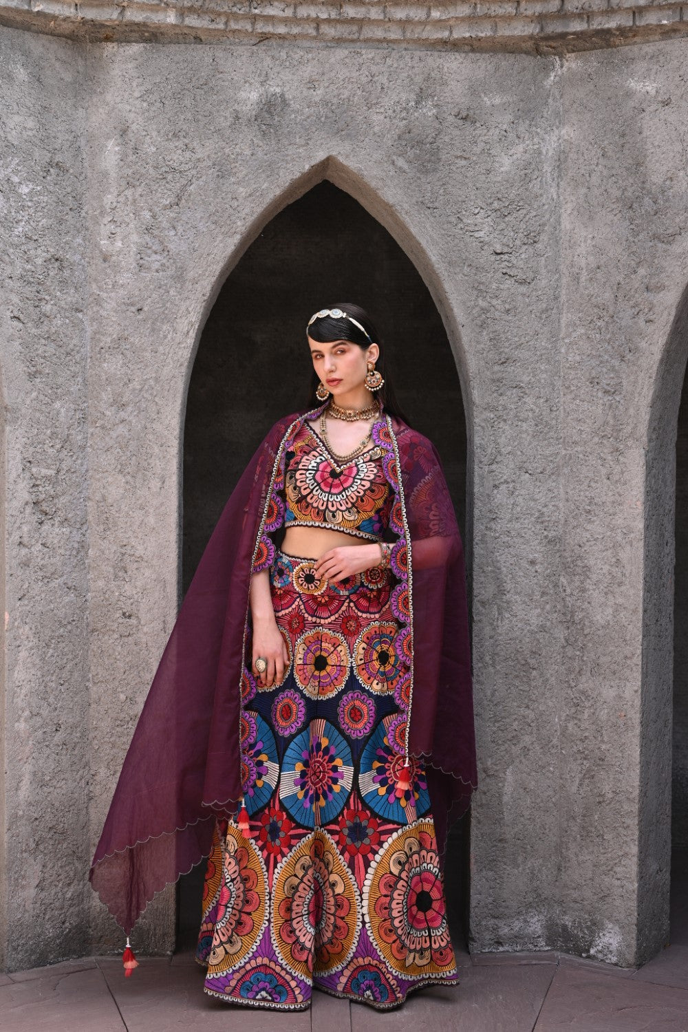 Wine Thread Work Lehenga Set image 0