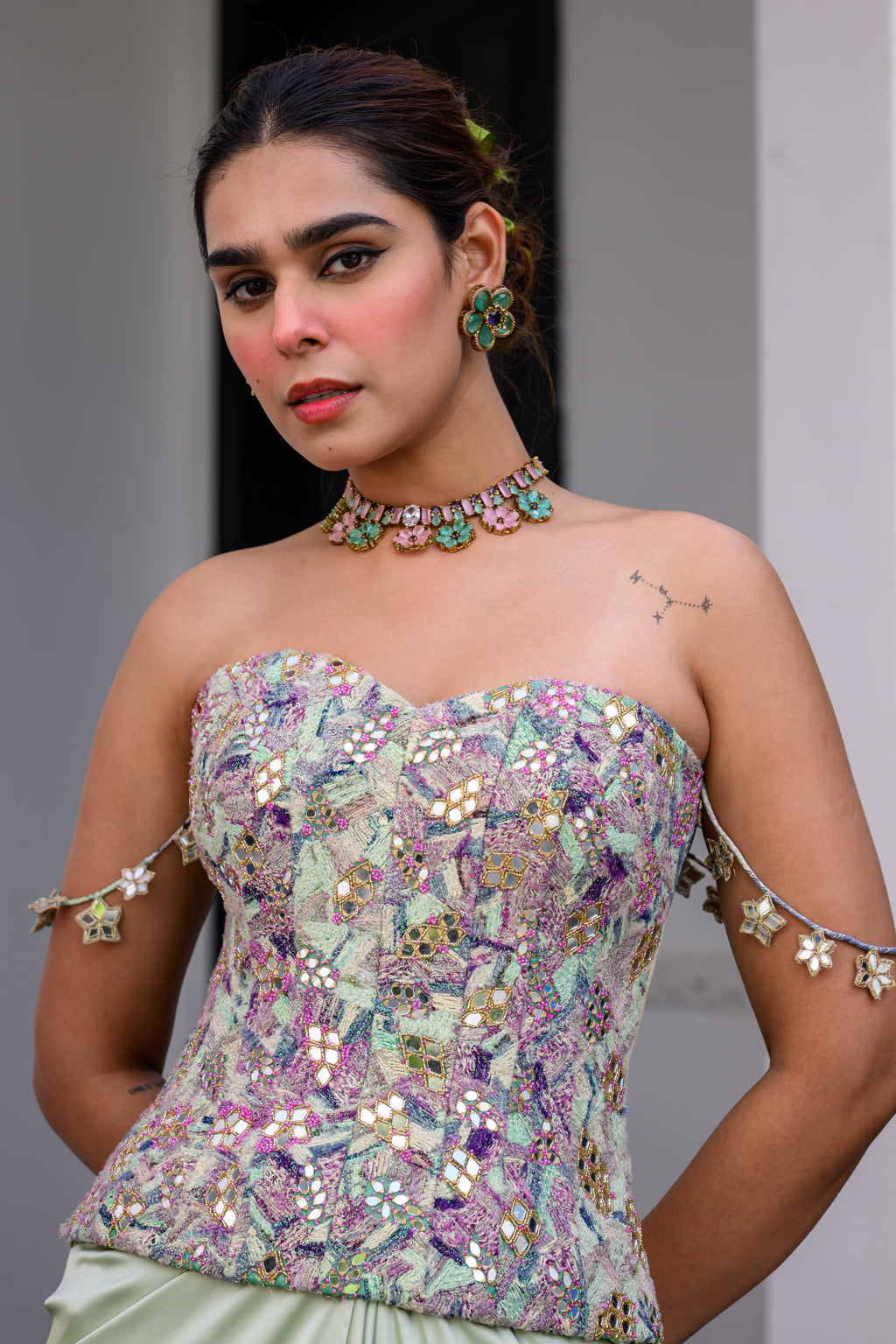 Eden Textudawn Corset With Mirror Work Paidawn With Dhoti Skirt image 4