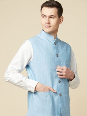 Sky Blue Printed Bundi Jacket Set image 5