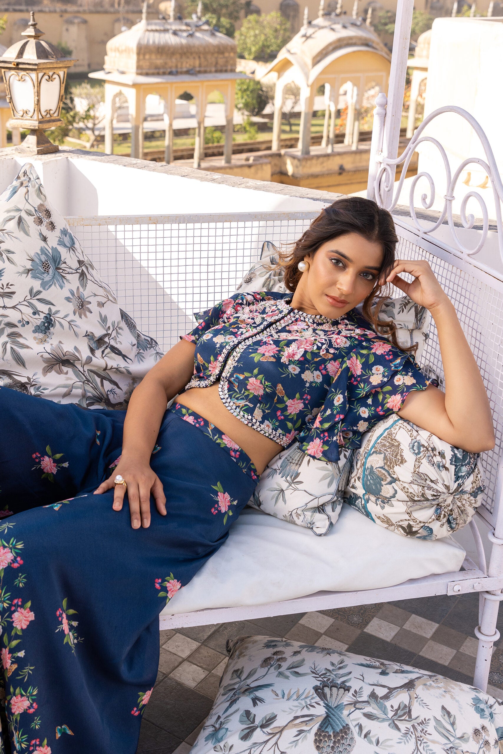 Blue Crepe Georgette Embroidered Pant Set image 5
