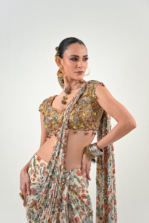 IB PRE STITCHED SAREE PAIRED WITH EMBROIDERED BLOUSE image 3