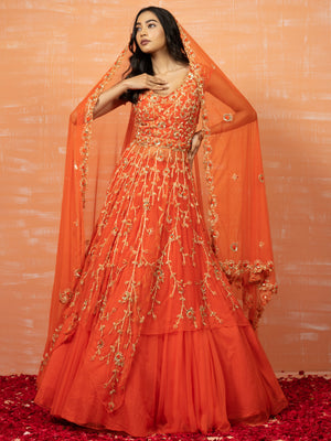 Orange Bridal Co-Ord Lehenga Set - Custom image