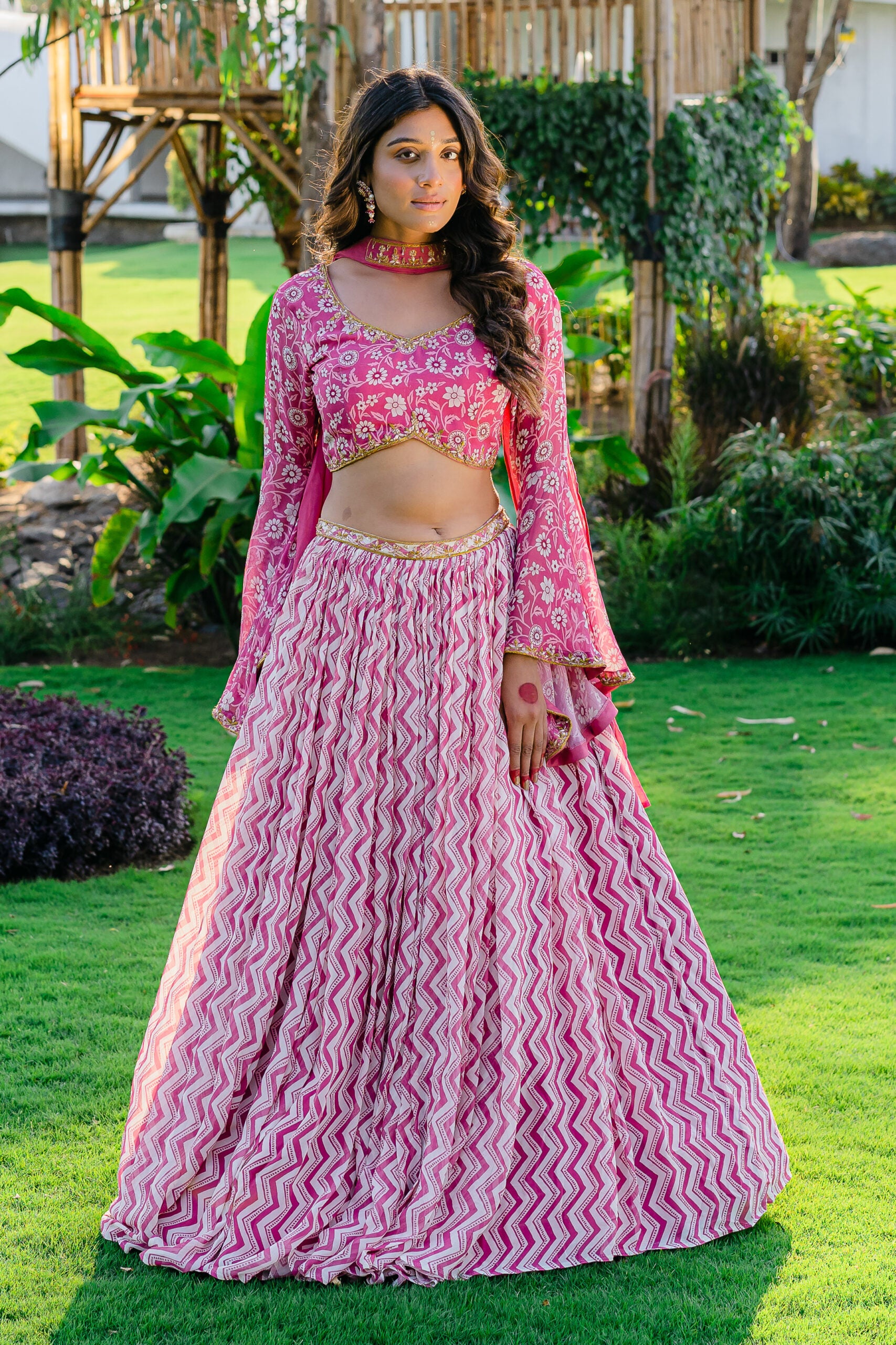 Mauve Printed &amp; Embroidered Lehenga Set - XL image