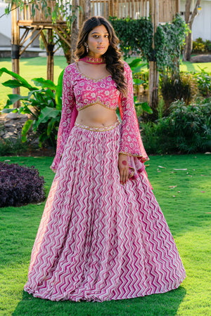 Mauve Printed &amp; Embroidered Lehenga Set - XL image