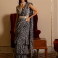 Blue Printed Skirt Saree Set with Belt image 0