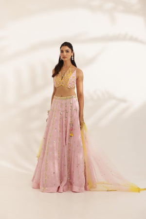 Pastel Pink and Yellow Mirror Work lehenga - Custom image