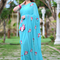 Turquoise Blue Unicorn Saree Set image 0