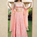 Peach Floral Bead Lehenga Set image 0