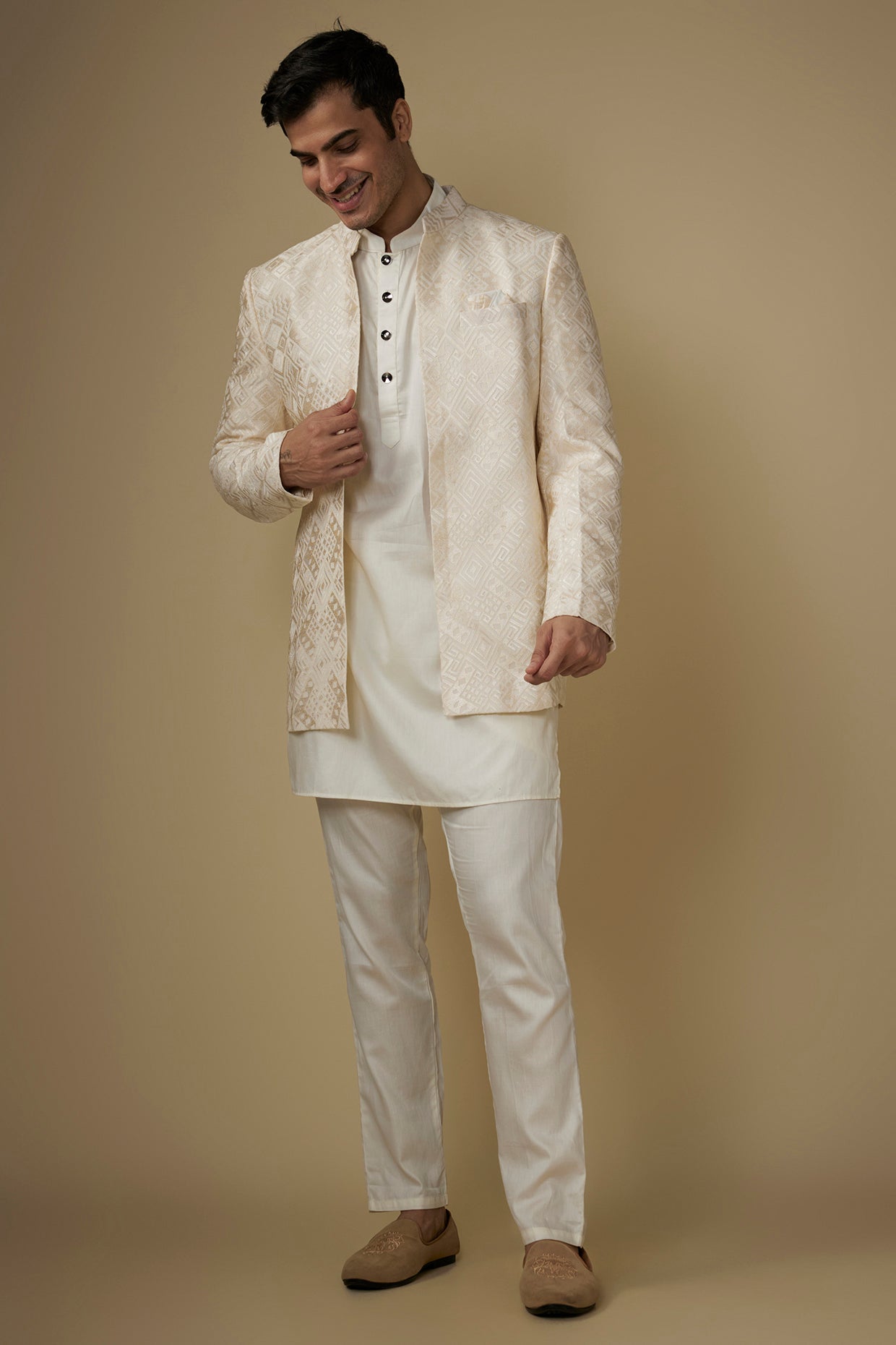 Ivory Embroidered Indo Western Set - Custom image