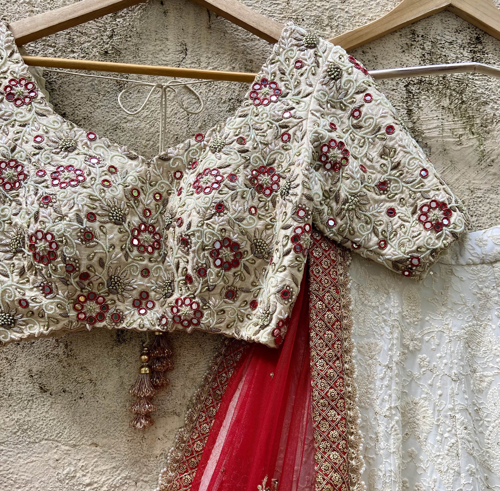 Ivory and Red Bridal Lehenga Set image 1