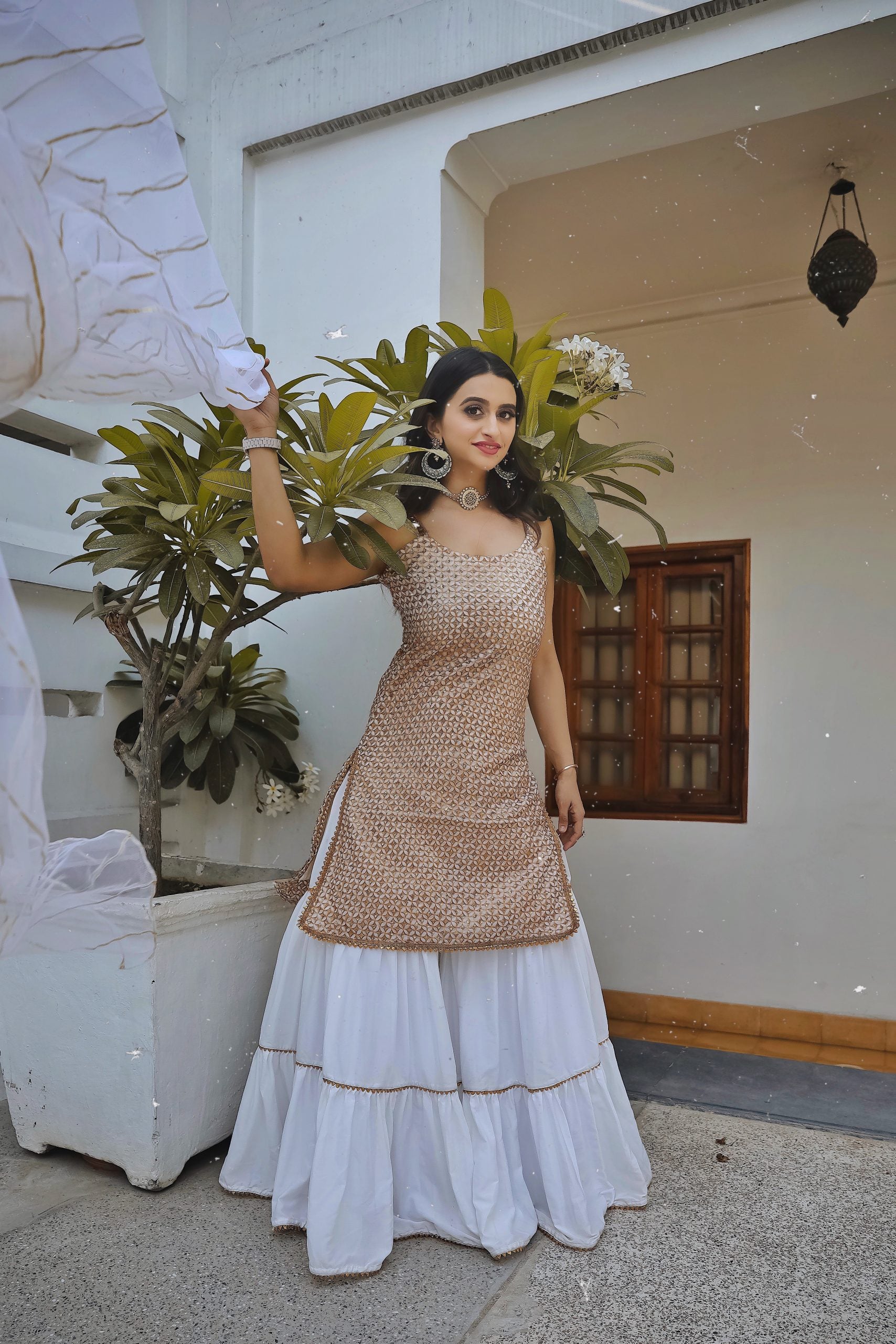 White and Gold Sharara Set image 3
