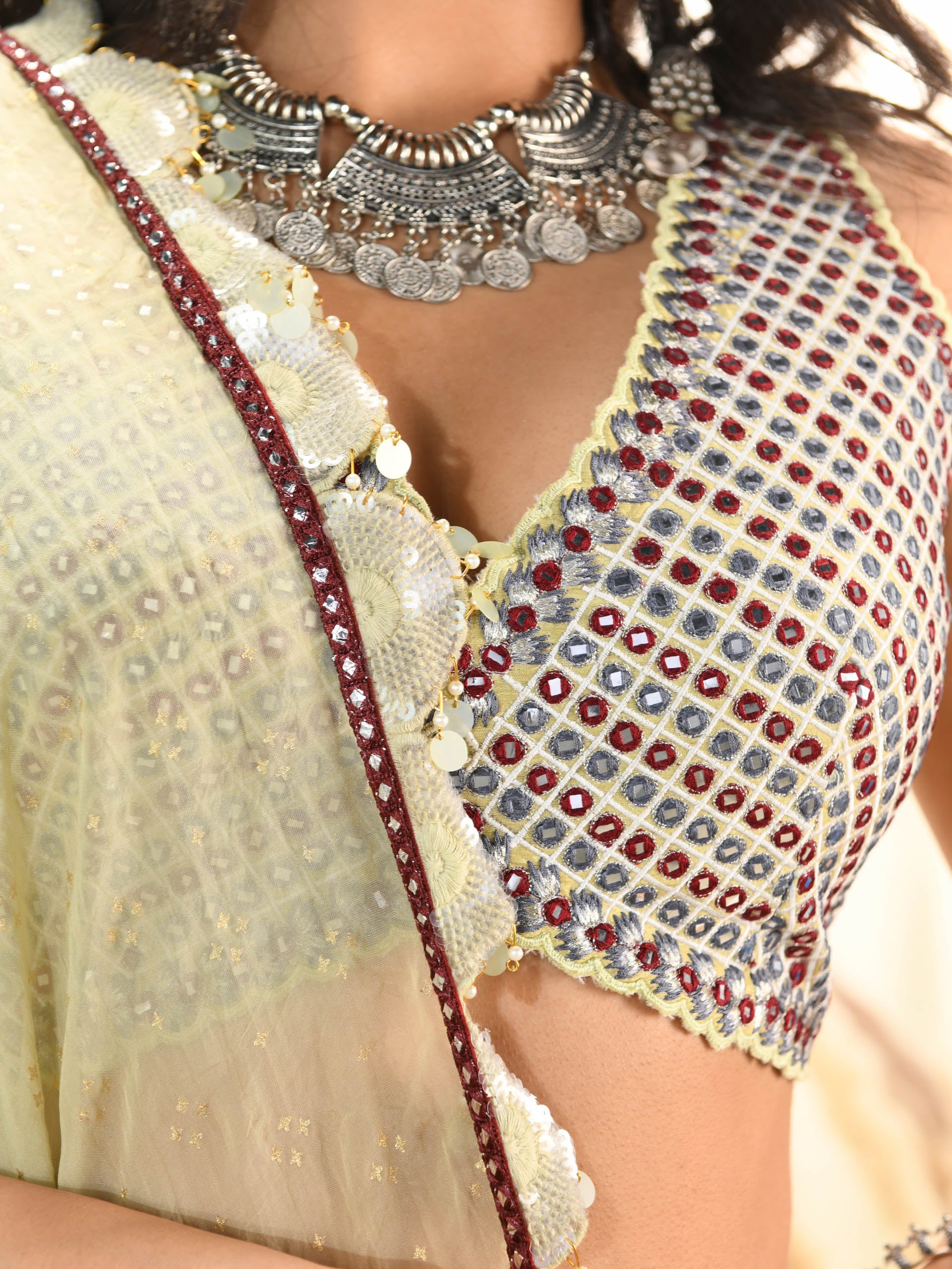 Sage Green Foil Print Lehenga Set image 2