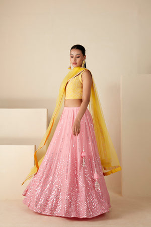 Pink and Yellow Work Lehenga image 6