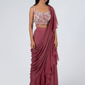 Pre Drape Mauve Ruffle Saree Set image 0