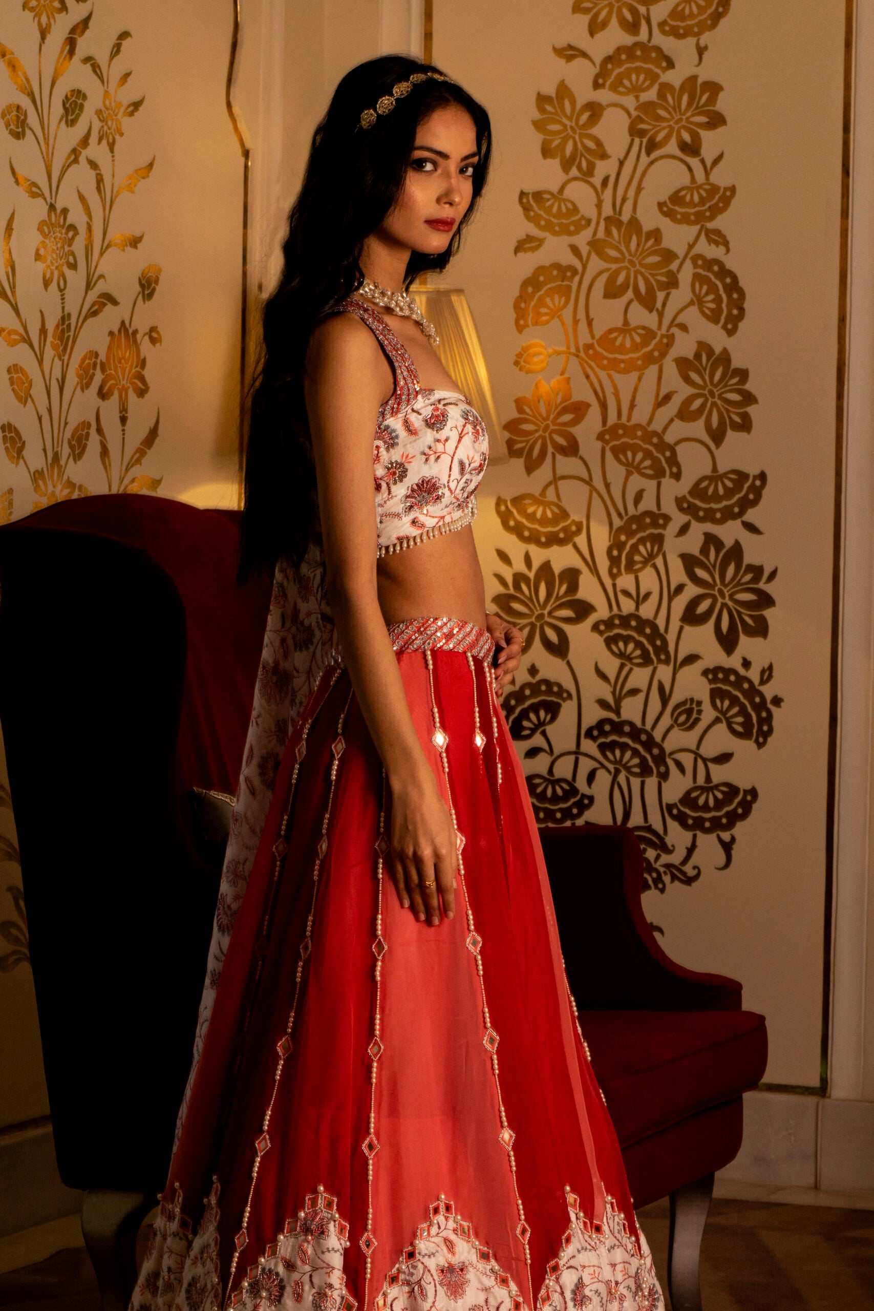 Multi-Coloured Organza Lehenga Set image 3