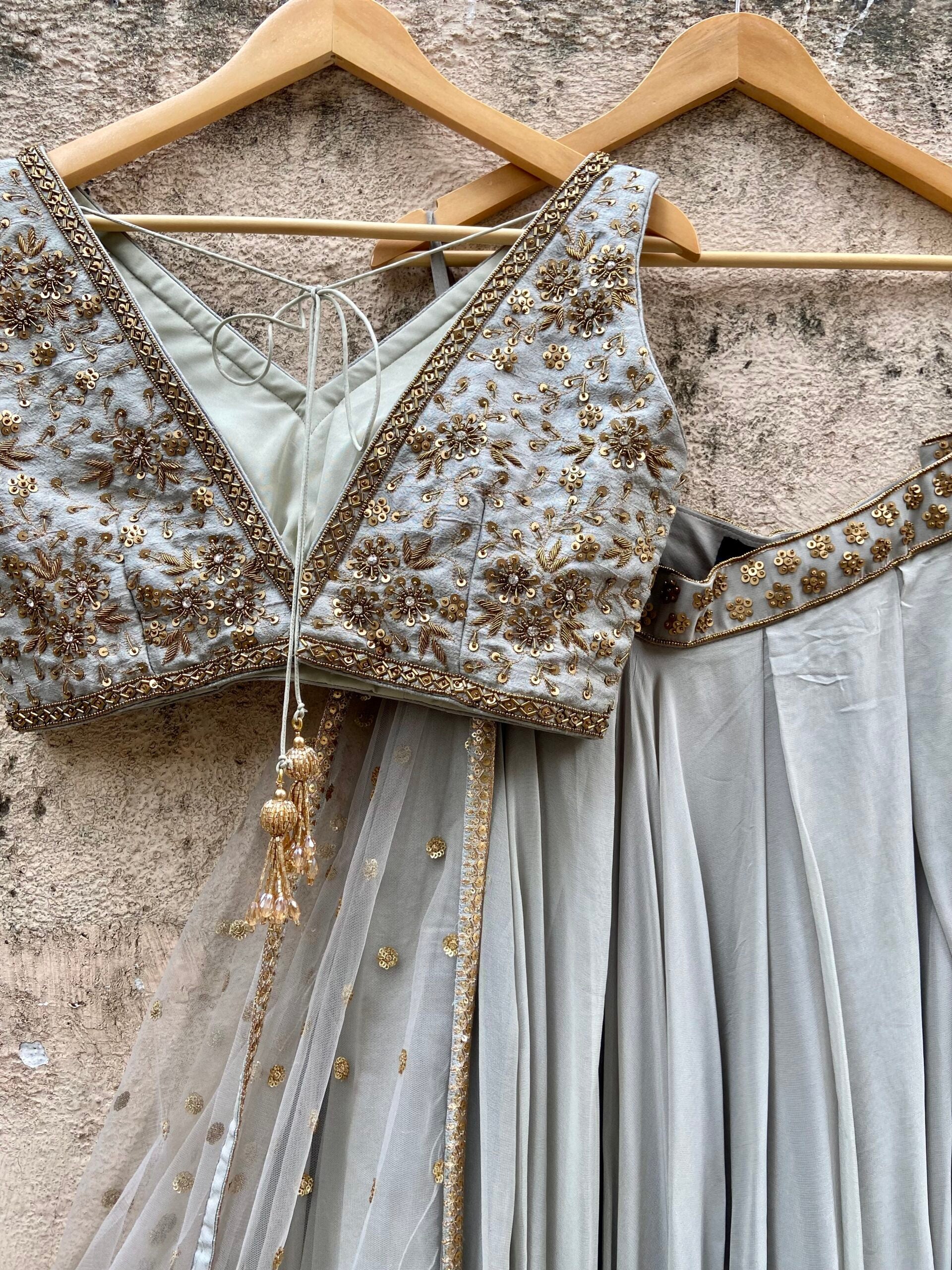 Grey Box Pleated Lehenga Set image 1