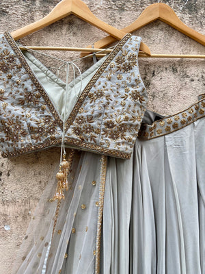 Grey Box Pleated Lehenga Set image 1